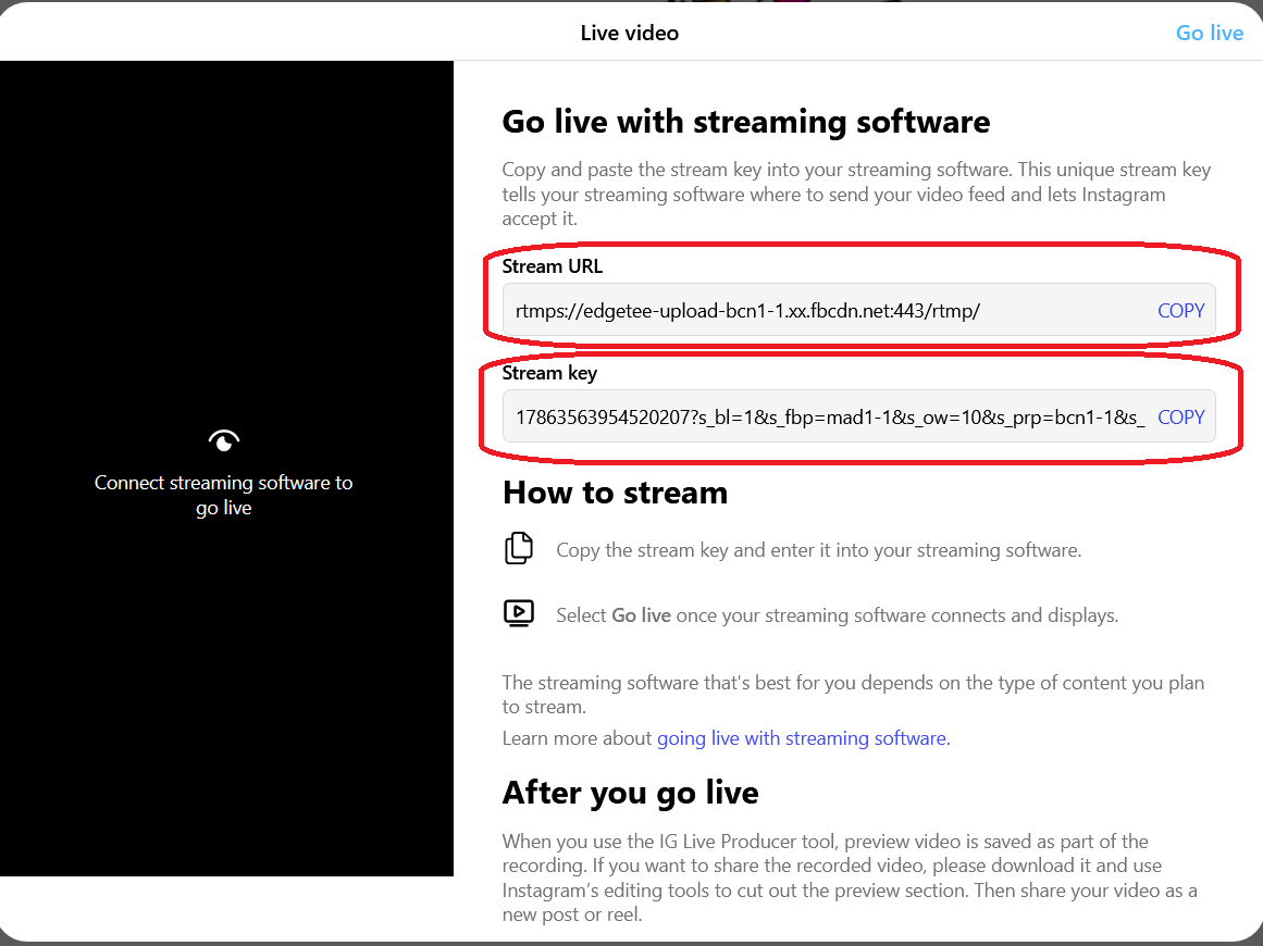 تصویر ۴ - محل نمایش Stream Key
